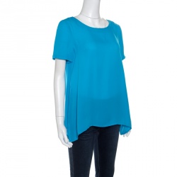 Pre Owned Diane Von Furstenberg Capri Blue Silk Short Sleeve Maggy Top S