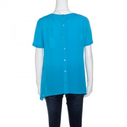 Pre Owned Diane Von Furstenberg Capri Blue Silk Short Sleeve Maggy Top S