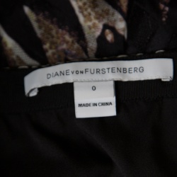 Pre Owned Diane Von Furstenburg Black Printed Silk Jacquard Gathered Marisa Skirt XS