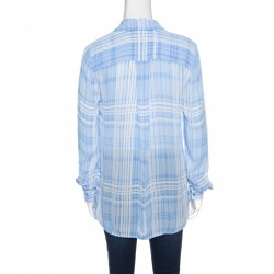 Pre Owned Diane Von Furstenberg Carter Blue and White Plaid Long Sleeve Shirt S