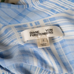 Pre Owned Diane Von Furstenberg Carter Blue and White Plaid Long Sleeve Shirt S
