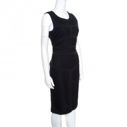 Pre Owned Diane Von Furstenberg Grey Slub Knit Wool Panel Detail Sleeveless Sheath Dress L