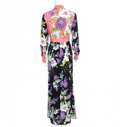 Pre Owned Diane Von Furstenberg Multicolor Floral Printed Silk Long Sleeve Maxi Shirt Dress S
