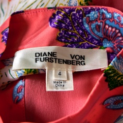 Pre Owned Diane Von Furstenberg Multicolor Floral Printed Silk Long Sleeve Maxi Shirt Dress S