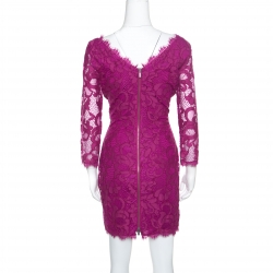 Pre Owned Diane Von Furstenberg Berry Pink Floral Lace Zarita Scoop Dress M
