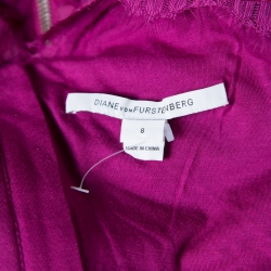 Pre Owned Diane Von Furstenberg Berry Pink Floral Lace Zarita Scoop Dress M