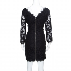 Pre Owned Diane Von Furstenberg Black Floral Lace Zarita Scoop Dress L
