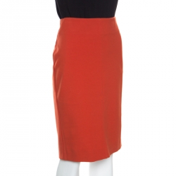 Pre Owned Diane Von Furstenberg Burnt Orange Jersey Esme Pencil Skirt M
