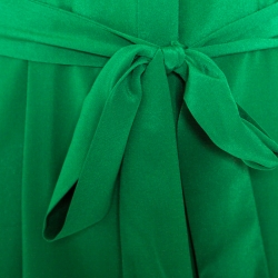 Pre Owned Diane Von Furstenberg Green Silk Belted Long Sleeve Shirt Dress S
