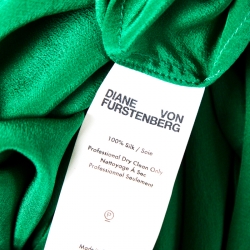 Pre Owned Diane Von Furstenberg Green Silk Belted Long Sleeve Shirt Dress S