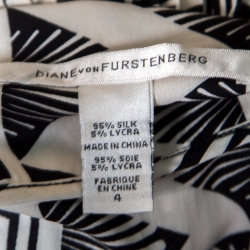 Pre Owned Diane von Furstenberg Monochrome Geometric Motif Printed Silk Handy Blouse S
