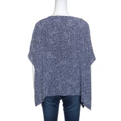 Pre Owned Diane Von Furstenberg Navy Blue and White Dotted Silk Dolman Sleeve Top S