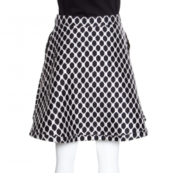 Pre Owned Diane von Furstenberg Monochrome Geometric Print Wool and Silk Flared Amelia Skirt S
