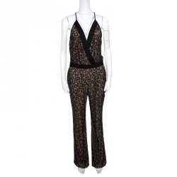 Pre Owned Diane Von Furstenberg Black Embellished Lace Zadie Jumpsuit S