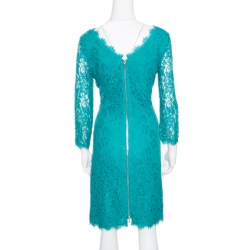 Pre Owned Diane Von Furstenberg Green Zarita Long Sleeve Lace Dress M