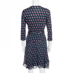 Pre Owned Diane Von Furstenberg Navy Blue Zen Floral Print Irina Wrap Dress M