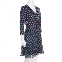 Pre Owned Diane Von Furstenberg Navy Blue Zen Floral Print Irina Wrap Dress M