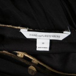 Pre Owned Diane Von Furstenberg Black Embroidered Tulle Plunge Neck Vivanette Goddess Gown L