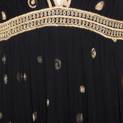 Pre Owned Diane Von Furstenberg Black Embroidered Tulle Plunge Neck Vivanette Goddess Gown L