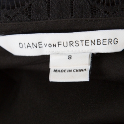 Pre Owned Diane Von Furstenberg Navy Blue and Black Guipure Lace Scalloped Trim Shaelyn Wrap Dress M