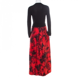 Pre Owned Diane Von Furstenberg Black and Red Floral Print Kailey Wrap Gown S 