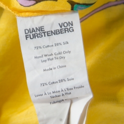Pre Owned Diane Von Furstenberg Yellow Floral Printed Tie Detail Cinch Waist Dress S