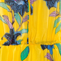 Pre Owned Diane Von Furstenberg Yellow Floral Printed Tie Detail Cinch Waist Dress S