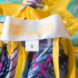 Pre Owned Diane Von Furstenberg Yellow Floral Printed Tie Detail Cinch Waist Dress S