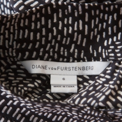 Pre Owned Diane von Furstenberg Monochrome Printed Silk Pharo Shirt Dress M