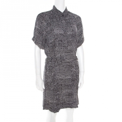 Pre Owned Diane von Furstenberg Monochrome Printed Silk Pharo Shirt Dress M