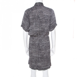 Pre Owned Diane von Furstenberg Monochrome Printed Silk Pharo Shirt Dress M