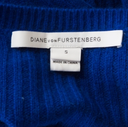 Pre Owned Diane von Furstenberg Cobalt Blue Rib Knit Cashmere Kingston Sweater S