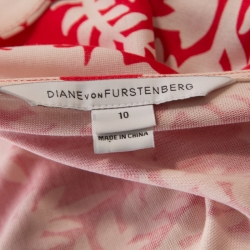 Pre Owned Diane von Furstenberg Red Floral Printed New Yahzi Short Wrap Dress L