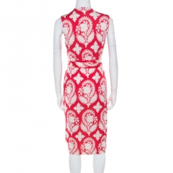 Pre Owned Diane von Furstenberg Red Floral Printed New Yahzi Short Wrap Dress L