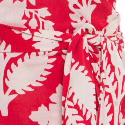 Pre Owned Diane von Furstenberg Red Floral Printed New Yahzi Short Wrap Dress L