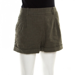 Pre Owned Diane Von Furstenberg Olive Green Cotton Jacquard Gillian Pleated Shorts L
