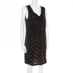 Pre Owned Diane Von Furstenberg Black Embellished Twiggy Hot Fix Check Dress M