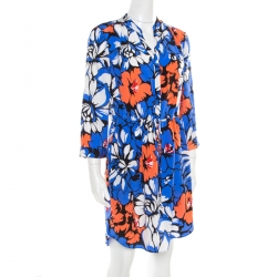 Pre Owned Diana Von Furstenburg Multicolor Dahlia Coralline Printed Silk Freya Dress L