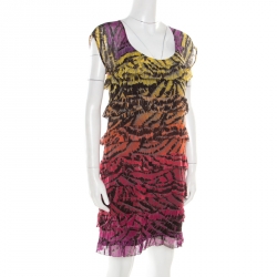 Pre Owned Diane Von Furstenberg Multicolor Ruffled Silk Cordoba Dress M