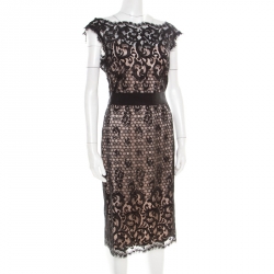 Pre Owned Diane Von Furstenberg Black and Blush Pink Floral Lace Norfolk Dress S