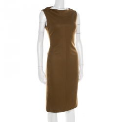 Pre Owned Diane Von Furstenberg Camel Brown Wool Sleeveless Sheath Dress M