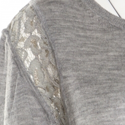 Pre Owned Diane Von Furstenberg Grey Floral Lace Side Panel Insert Sweater M