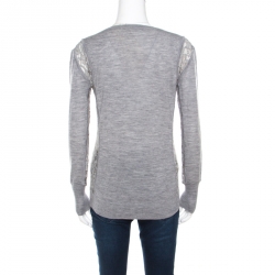 Pre Owned Diane Von Furstenberg Grey Floral Lace Side Panel Insert Sweater M
