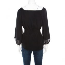 Pre Owned Diane Von Furstenberg Black Long Sleeve Waist Tie Detail Blouse M
