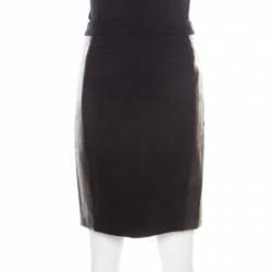 Pre Owned Diane Von Furstenberg Black Contrast Leather Panel Detail Lisa Pencil Skirt S