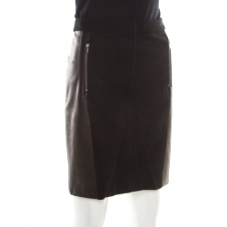 Pre Owned Diane Von Furstenberg Black Contrast Leather Panel Detail Lisa Pencil Skirt S