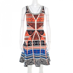 Pre Owned Diane Von Furstenberg Multicolor Jacquard Knit Fitted Flared Ilsa Dress S