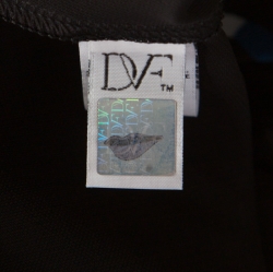 Pre Owned Diane Von Furstenberg Black and Blue Printed Wool and Silk Jewel Wrap Dress L