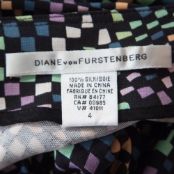 Pre Owned Diane Von Furstenberg Black Geometric Print Silk Jersey Arely Wrap Dress S