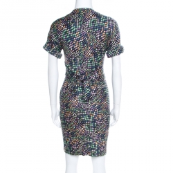 Pre Owned Diane Von Furstenberg Black Geometric Print Silk Jersey Arely Wrap Dress S